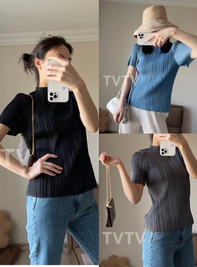 TVTV 多色入～万年基本款褶皱半高领百搭短袖T恤上衣