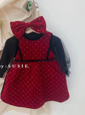 2021冬 韩版susie苏西正品夹棉加厚背心裙女童连衣裙裙子送发箍