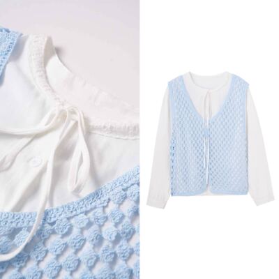 【甜甜专享】AndM小香风奶蓝色2026早春叠穿背心小衫两件套1008