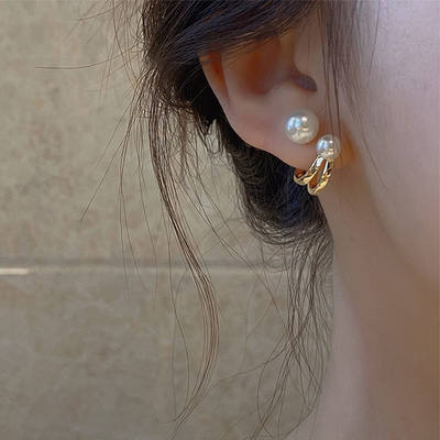 S925银针一款两戴珍珠耳环小众个性设计耳钉法式复古气质百搭耳饰