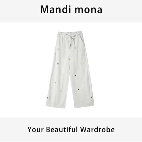 Mandi mona /【翩翩起舞】百搭个性刺绣休闲裤 MM513H001