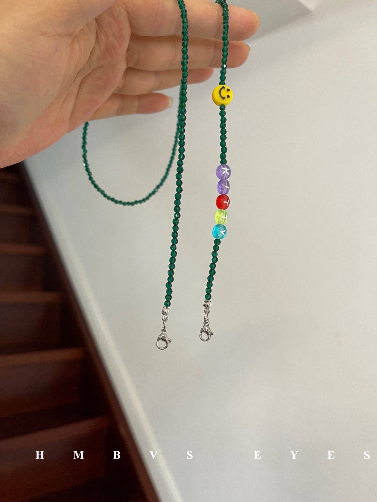 HMBVS原创手作祖母绿个性简约ins笑脸防丢神器挂绳链口罩链眼镜链,ZIPPO/瑞士军刀/眼镜,眼镜链,淘宝优惠券,粉丝福利购,淘宝优惠卷