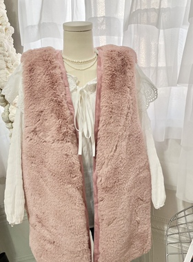 皮草马甲 冬季保暖洋气粉色中长款百搭宽松马夹背心外套女实拍