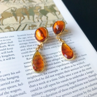 复古手作黄琉璃水晶耳夹耳环温柔典雅捷克工艺【琥珀水晶与旧梦】