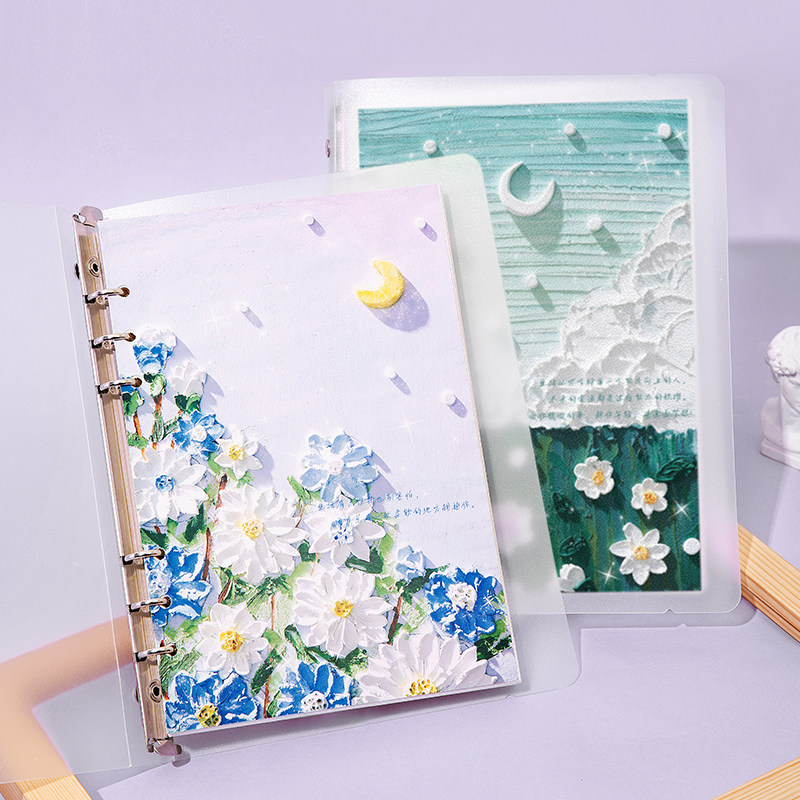 手绘油画活页本可拆卸外壳笔记本本子b5日记本高颜值软皮简约ins