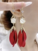 猫眼石郁金香花瓣流苏耳环气质百搭超仙款 2025新款 挂钩耳环时尚