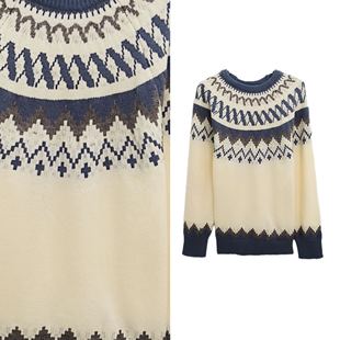 上衣1221 复古费尔岛套头毛衣加厚宽松圆领针织衫 玉米专享