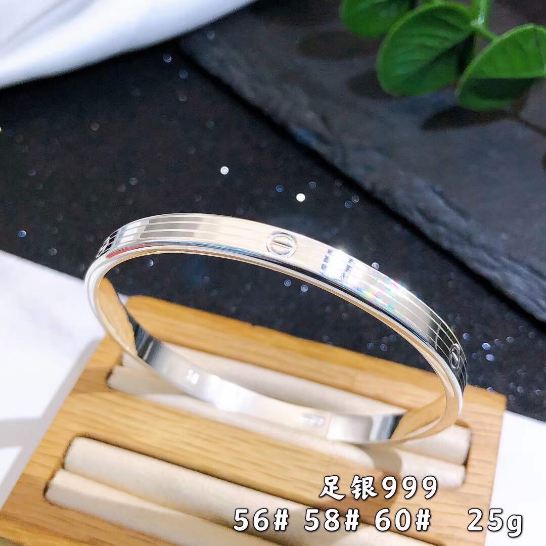 足银七彩拉丝闭口时尚风百搭手镯