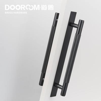 鲁道dooroom黄铜带底板对装门把手滚花大拉手铜knurled pull bar