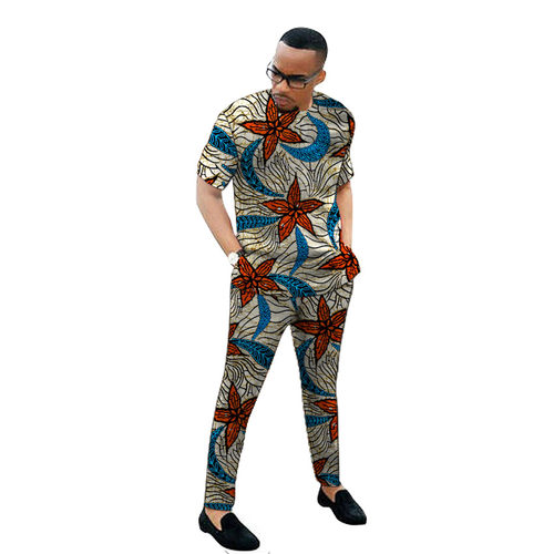 Colorful Print Men Short Sleeve Tops With Pants Set Clothes