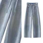 复古设计感烫钻牛仔裤 美式 最爱裤 显瘦阔腿拖地裤 甜甜专享