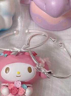 蝴蝶结手镯简约银色手环可爱少女甜美百搭学生开口手饰闺蜜礼物