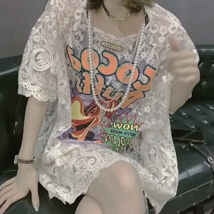 2023夏季新款欧货宽松时尚休闲短袖连衣裙女装印花卡通图案短袖裙