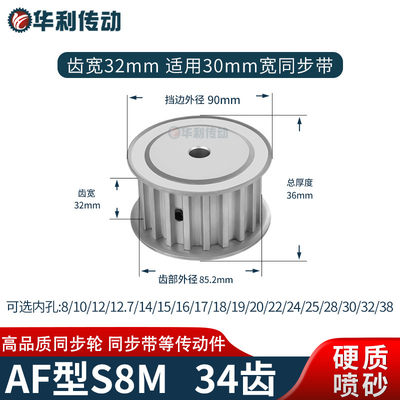 同步轮S8M34齿宽32内孔14 15 17 19 20 22242528同步带轮硬质喷砂