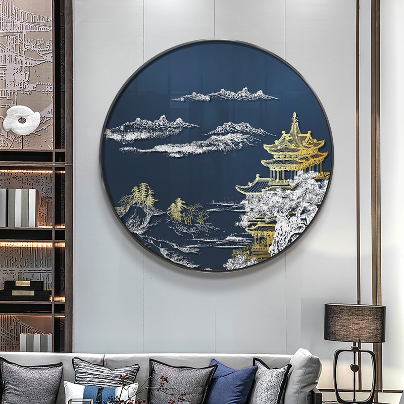 新中式禅意立体装饰画软装样板房客厅沙发背景玄关酒店浮雕画圆形图片