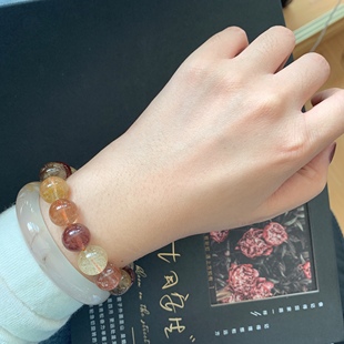 多宝水晶天然彩发晶红铜金钛晶男女手链福禄寿手串送长辈父母