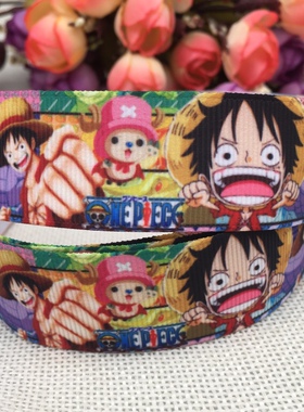 25mm新款海贼王卡通人物印花罗纹织带diy蝴蝶结发饰材料210310