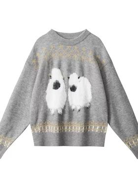 【甜馨粉丝专享】复古套头牦牛情侣圆领毛衣慵懒风26010203