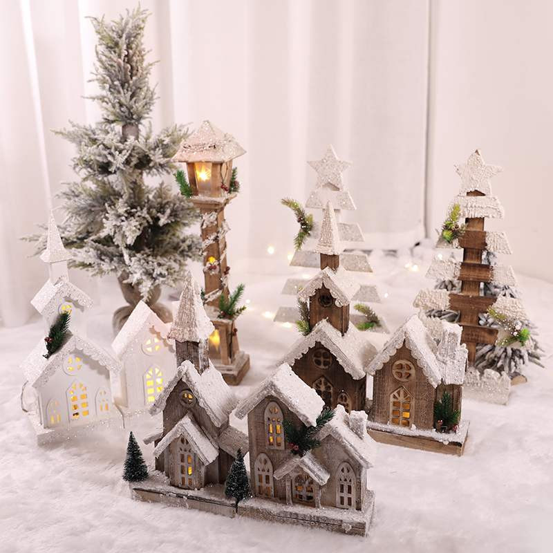 Christmas window setting props luminous wood ornaments