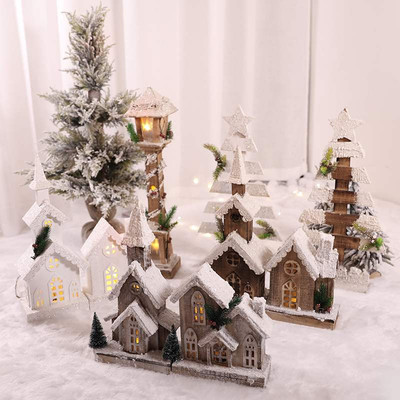 Christmas window setting props luminous wood ornaments