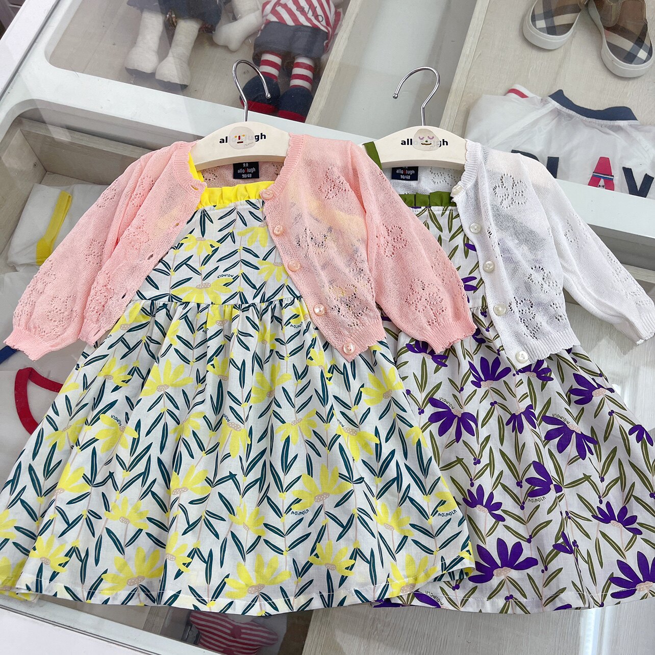 韩国21年夏款女宝童装淡粉白色镂空小花清凉针织开衫薄防晒外搭e7