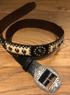 复古机车真皮打钉皮带正品椭圆头宽36mm美式复古阿美咔叽镀银扣