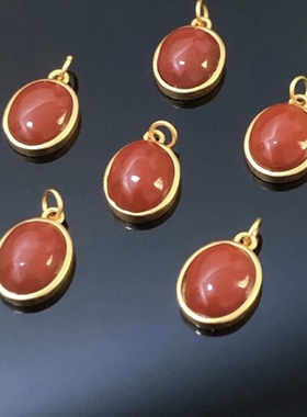 S925纯银镀24K古法金镶嵌南红蛋面隔珠款滴溜配件diy手链配饰