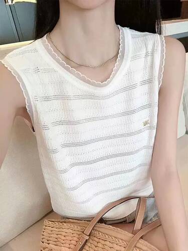 【小四专享】镂空冰丝针织衫女背心内搭圆领上衣外穿406