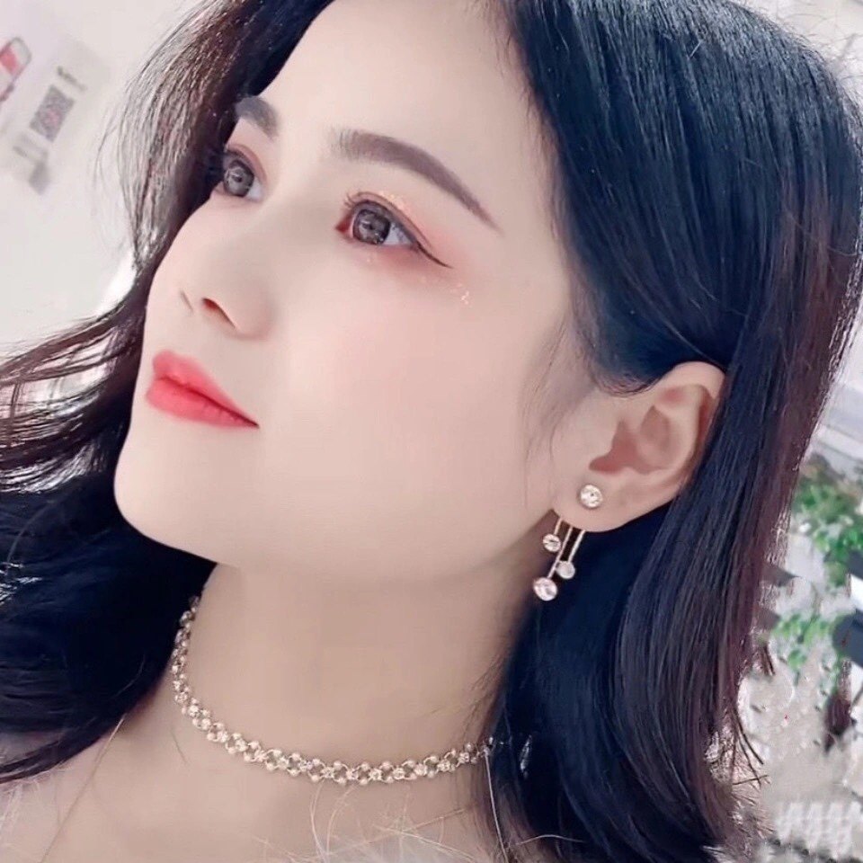 韩国东大门925银针天使之泪高级感流苏锆钻流苏925银针少女气质款