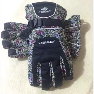 HEAD 女士花布防水防风滑雪手套