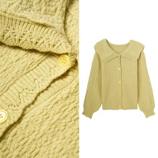 娃娃领针织宽松简约翻领百搭纯色外套毛衣1114 法式 爆米花专享