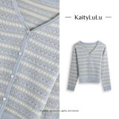 KaityLuLu 毛衣KT304W005 条纹气质V领针织开衫