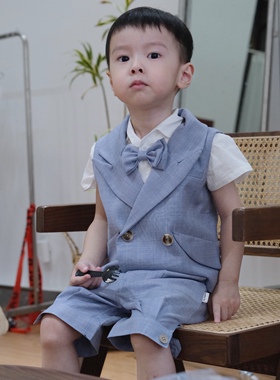 ShyElephant儿童礼服花童西服表演男童演出主持英伦夏短三件套装