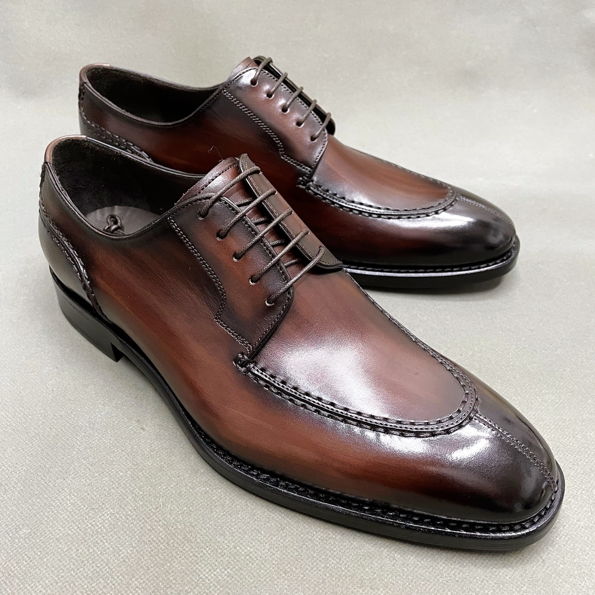 固特异手工男鞋商务正装系带德比欧洲站擦色进口牛皮宴会鞋子