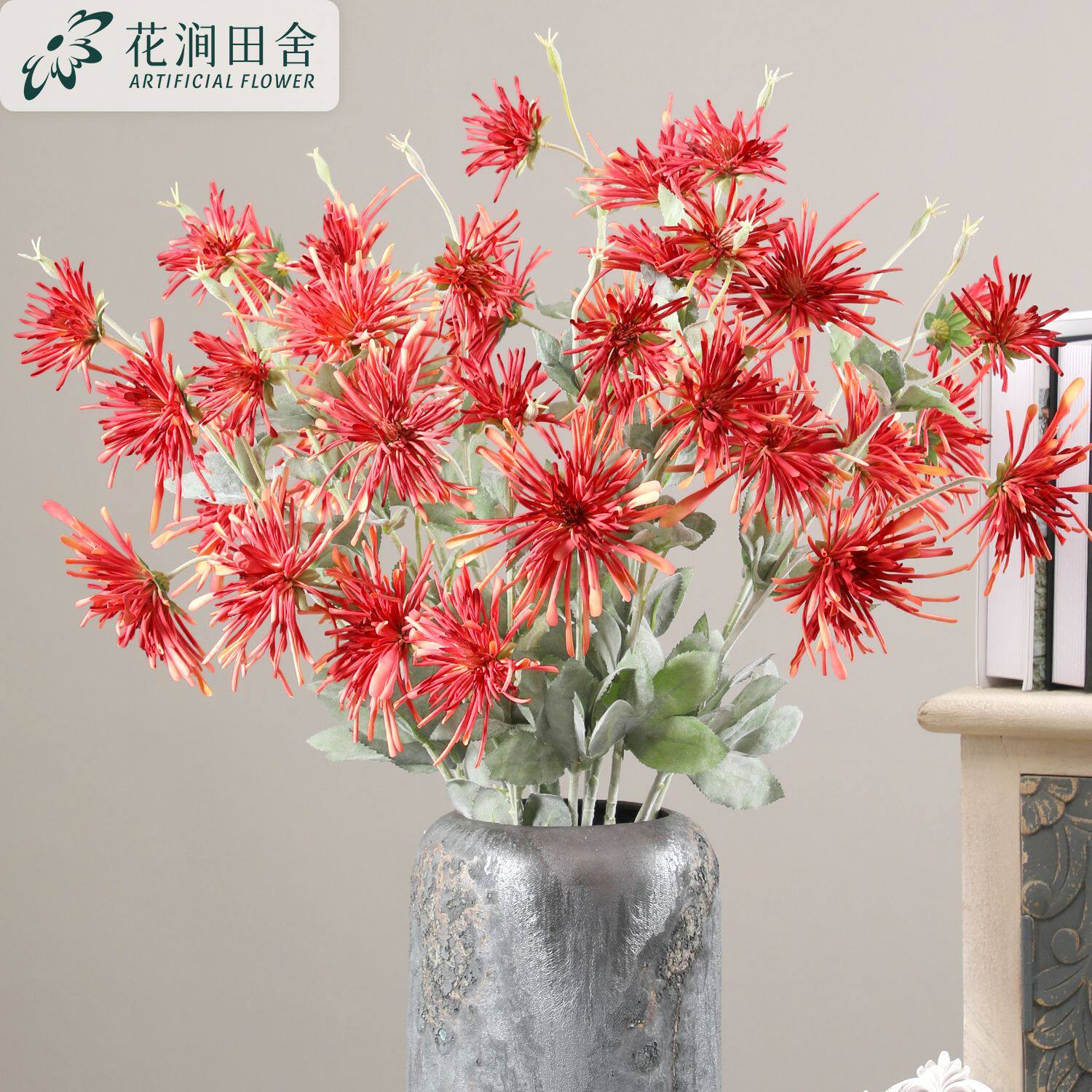 仿真花蟹爪菊 多色植毛杆球菊 家居软装 客厅装饰假花厂家