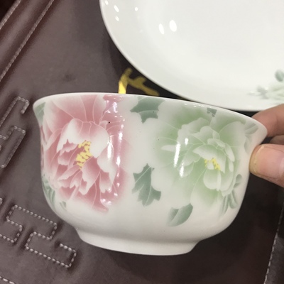 醴陵红牡丹饭碗饭碗直径11.5cm大地春色薄款高温瓷碗