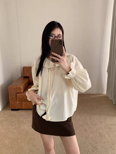 小田直播间～新款淑女风系带衬衫女宽松显瘦设计感小众上衣54153