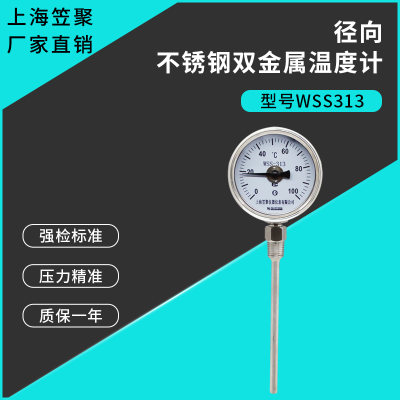 上海笠聚 径向不锈钢双金属温度计WSS313 100度 L=100 1/4 测温仪