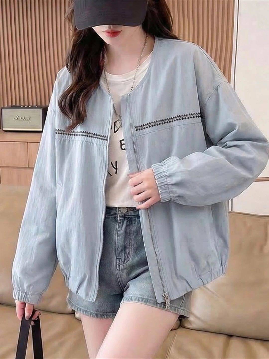 【悟空专享】韩系条纹拼接棒球服外套短款工装夹克上衣