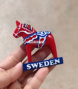 满39包邮瑞典Dala horse树脂冰箱贴可爱磁力贴装饰人文旅行纪念品