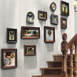 挂墙相框组合相片墙创意礼物礼品 美式 乡村复古楼梯实木照片墙欧式