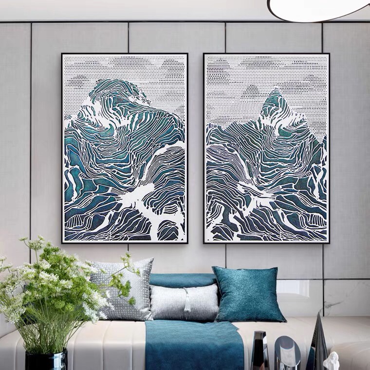 新中式客厅装饰画玄关走廊新品立体单幅沙发大背景墙雕刻实物梯田