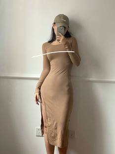 辣妹卡戴珊欧美通勤开叉性感包身通勤长裙