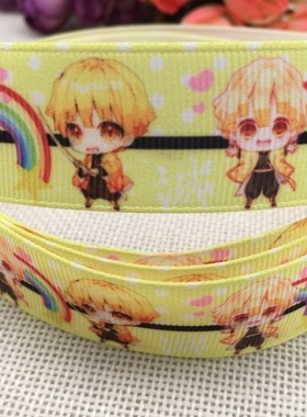 25mm新款鬼灭卡通印花罗纹织带diy发饰材料优质热转印2106164