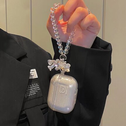 ins透明闪粉幸运lucky小熊适用AirPodspro保护套pro2代苹果airpods2代3代4代耳机套三代耳机保护壳带手链