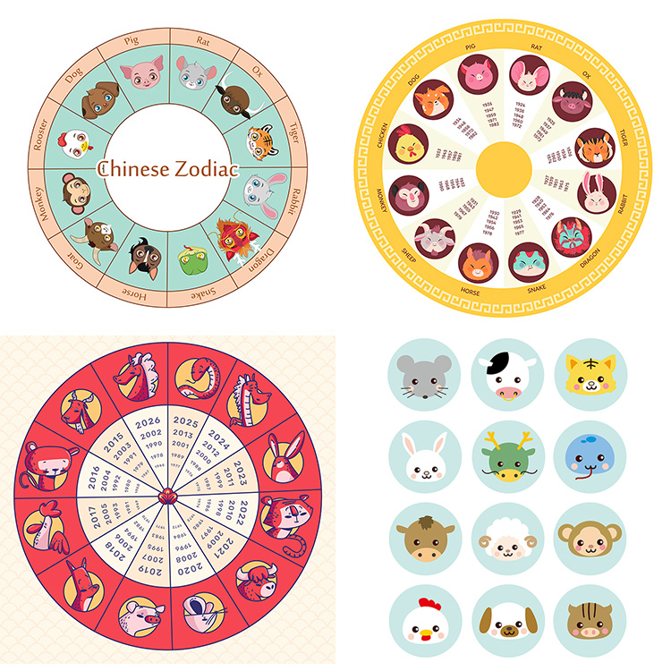 12生肖元素图标ai矢量图案 中国十二生肖图标年龄分布图 设计素材