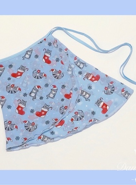 DanceFairy仙女云裳芭蕾舞裙手工定制蓝色猫咪圣诞印花半身短裙