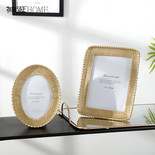 轻奢欧式 创意金色456寸8寸相框摆台客厅床头柜化妆桌面装 饰品摆件