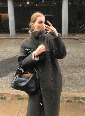 北欧totem*同款小众纯羊毛加厚廓形深灰色小香风大衣