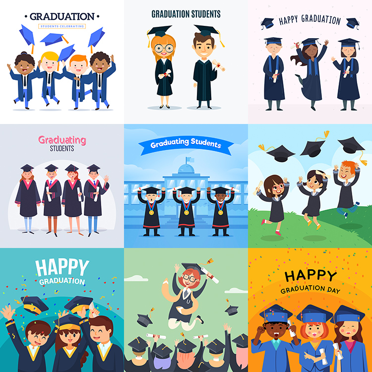 毕业生人物插画 卡通大学生博士毕业季人物 ai格式矢量设计素材